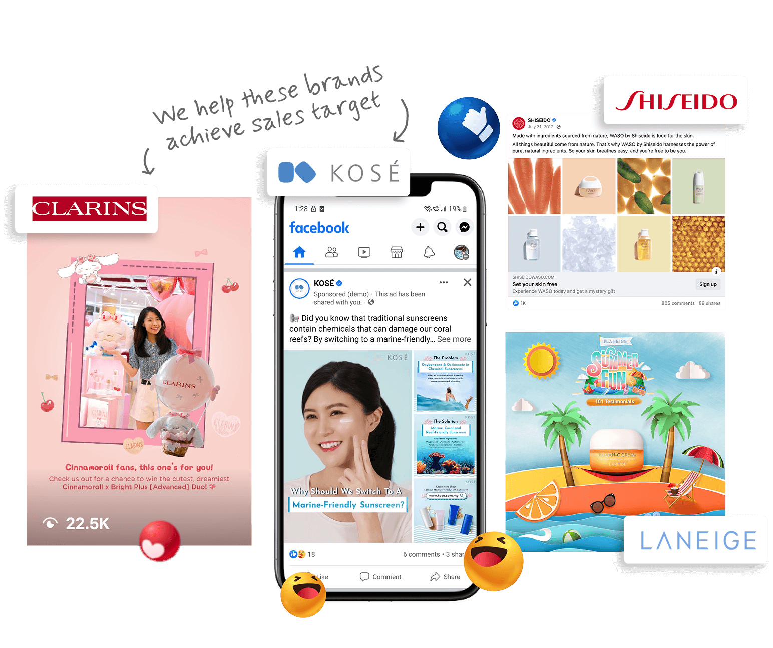 We help these brands achieve sales target. KOSE SHISEIDO LANEIGE